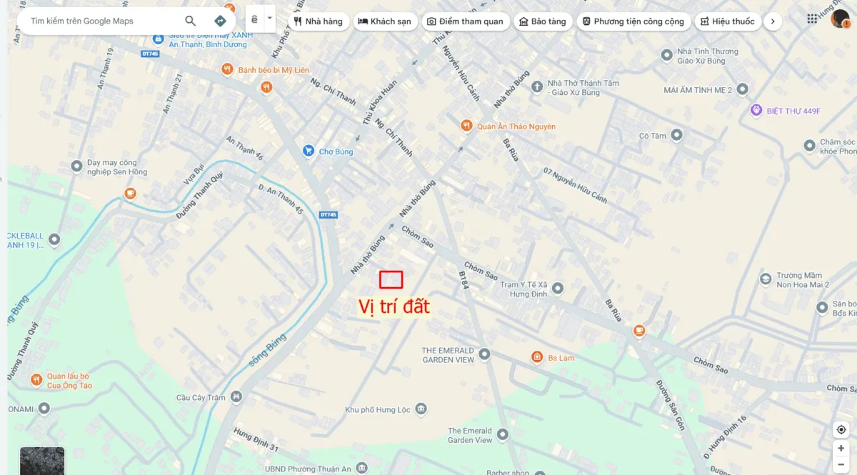 Bán đất 6.2×17.3m, hẻm Nhà Thờ Búng p. Hưng Định gần chợ Búng