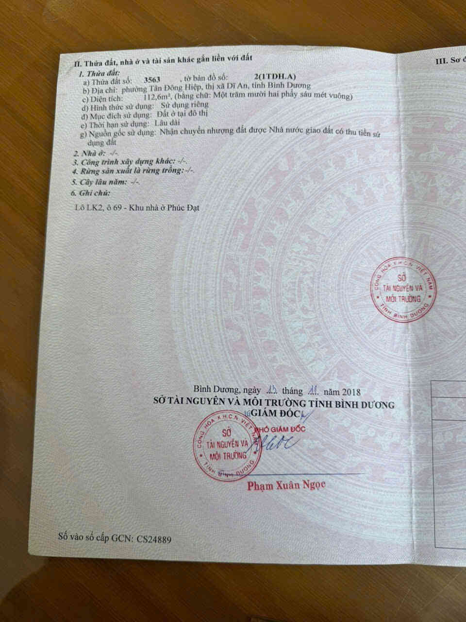 Bán đất 7x17m, đường D1 KDC Phúc Đạt p.Tân Đông Hiệp, thổ cư 100%