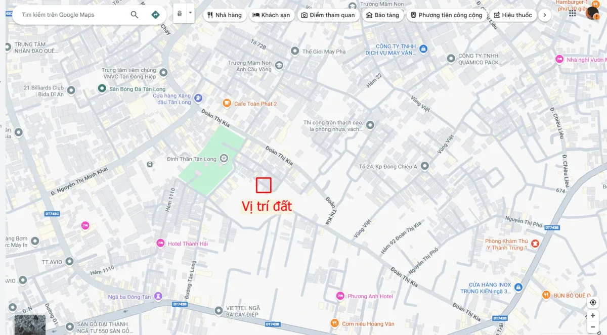 Bán đất 5.1x15m, hẻm Đoàn Thị Kia p. Tân Đông Hiệp, gần chợ Tân Long