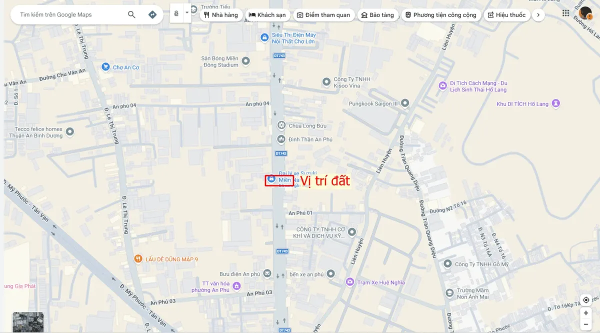 Bán nhà 22x62m, mặt tiền đường ĐT.743 p.An Phú kế Vòng Xoay An Phú, đang thuê 75tr/th