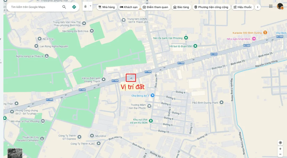 Bán nhà cấp 4 (5.5x49m), mặt tiền ĐT.743B p. Bình Hòa gần chợ Đồng An 3