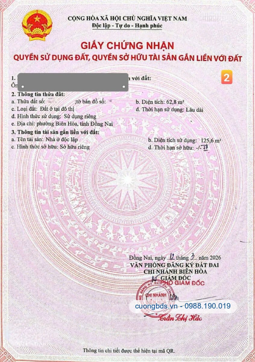 Bán nhà mới 1T1L 4x16m, hẻm Bùi Hữu Nghĩa kế Sông Đồng Nai (Hoàn công)