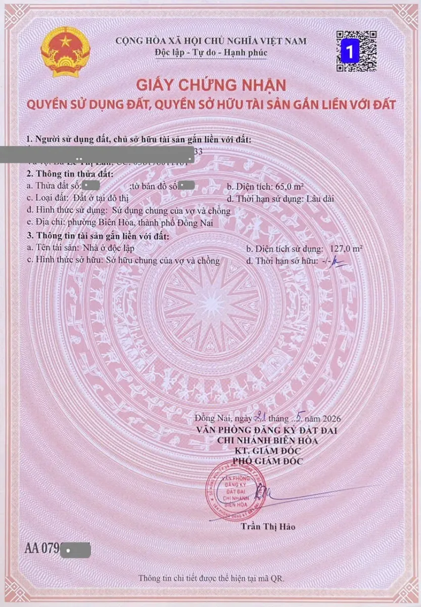 Bán nhà mới 1T1L 4.5×14.7m hoàn công, hẻm Nguyễn Thị Tồn p. Biên Hòa gần công viên