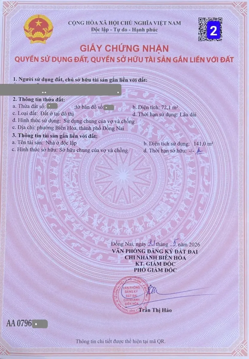 Bán nhà mới 1T1L 4.5×14.7m hoàn công, hẻm Nguyễn Thị Tồn p. Biên Hòa gần công viên
