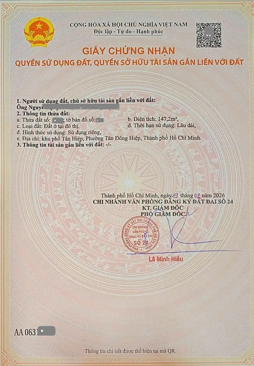 Bán đất 6x25m, đường D8 KDC Hố Lang p. Tân Đông Hiệp