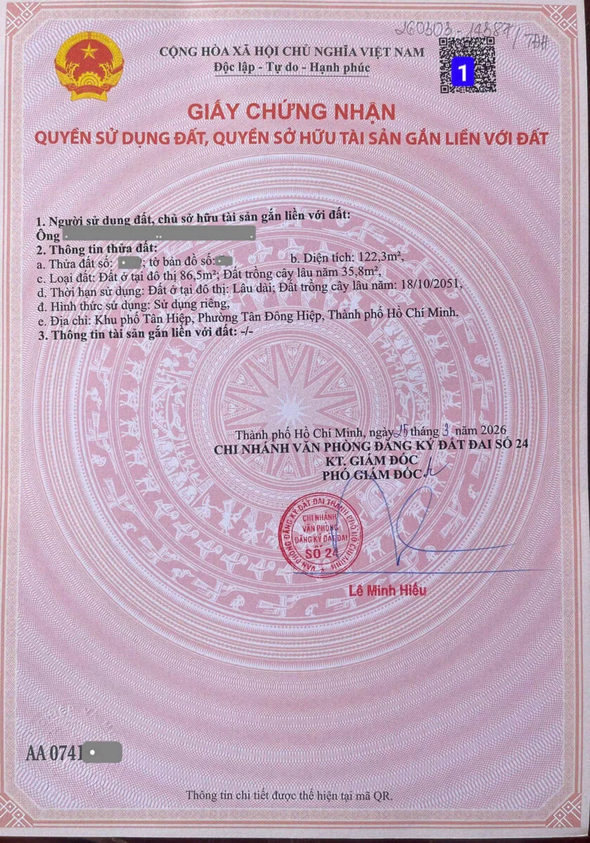 Bán đất 5x24m, mặt tiền Nguyễn Thị Tươi p. Tân Đông Hiệp gần chợ Phú An