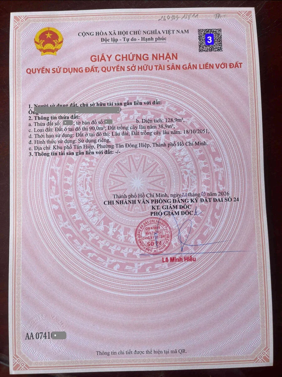 Bán đất 5x24m, mặt tiền Nguyễn Thị Tươi p. Tân Đông Hiệp gần chợ Phú An