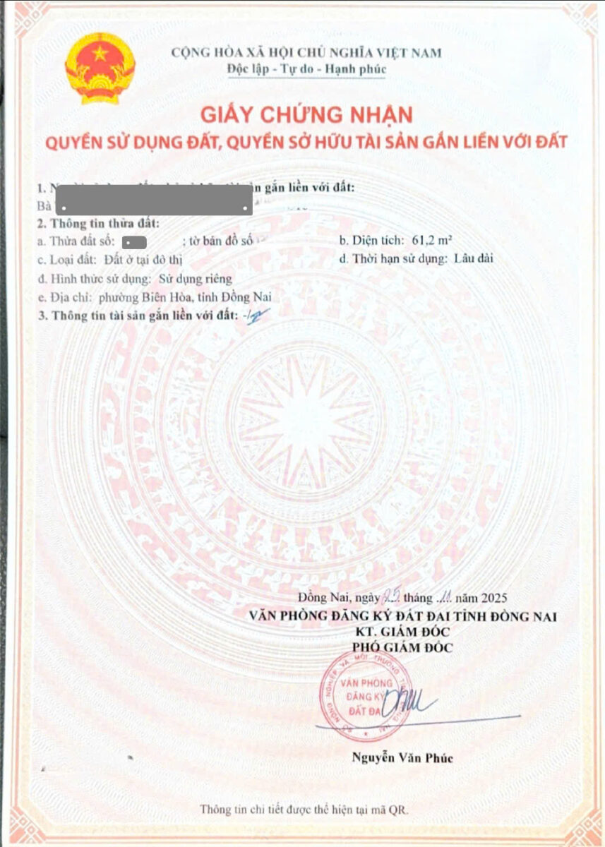 Bán đất 4.6×13.3m, hẻm Nguyễn Thị Tồn p. Biên Hòa