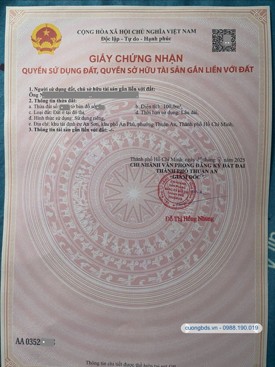 Bán đất 5x20m, đường N7 KDC An Sơn kế sông Sài Gòn (Không vướng cống, cột điện)