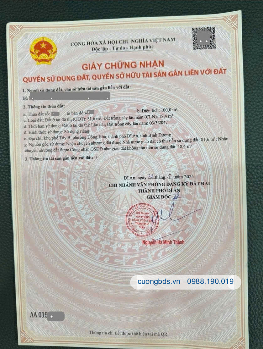 Bán đất 5.9×16.5m, hẻm Hai Bà Trưng gần GO Dĩ An