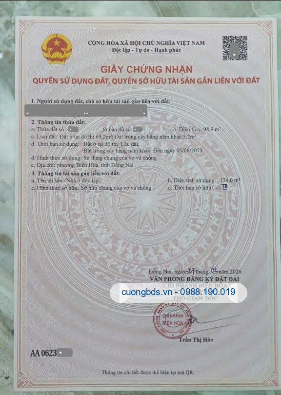 Bán nhà mới 1T2L 4x25m, hẻm Bùi Hữu Nghĩa gần Sông Đồng Nai (Hoàn công)