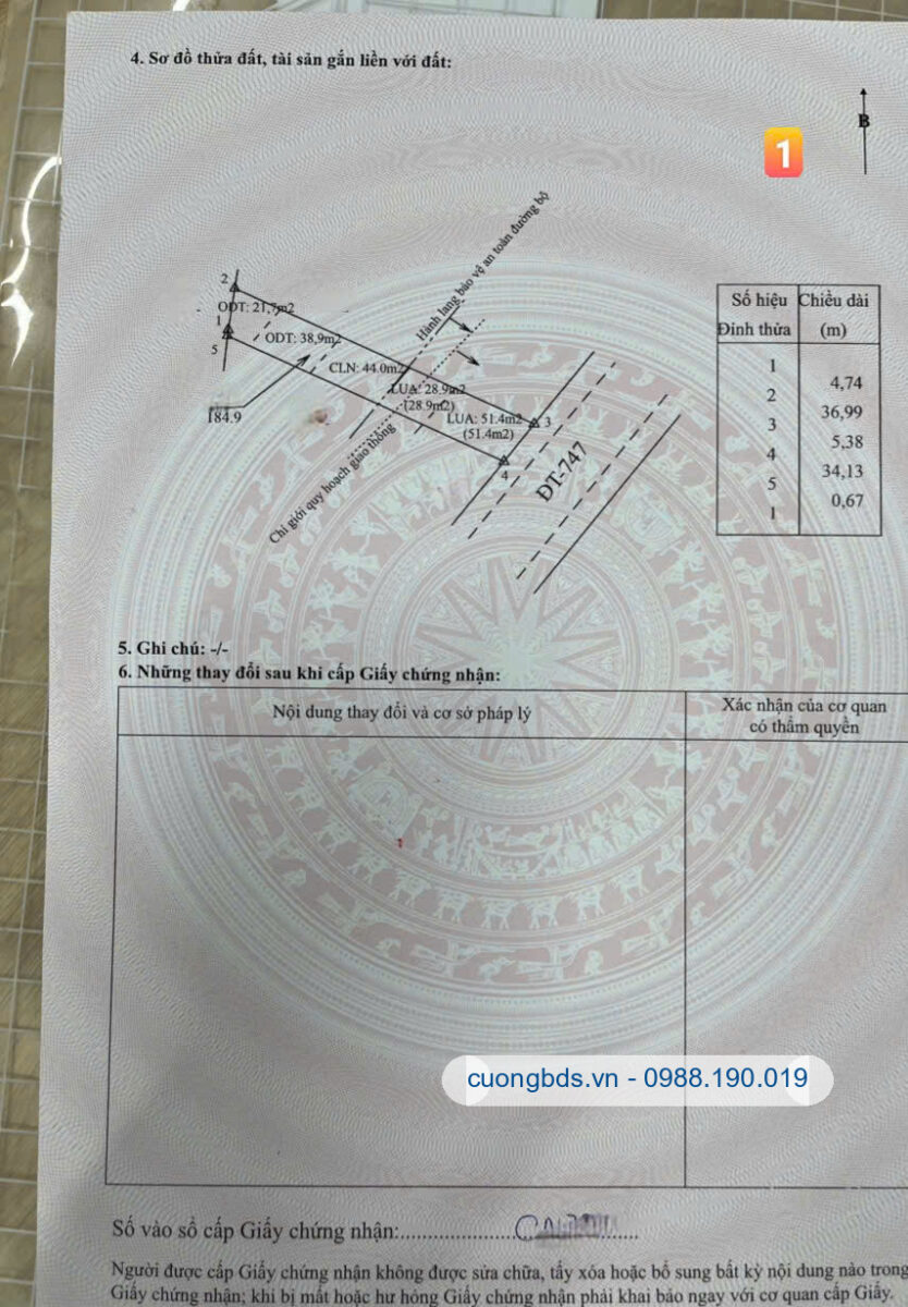 Bán đất 7.9x39m, mặt tiền đường ĐT.747 gần sông đồng nai (sầm uất)
